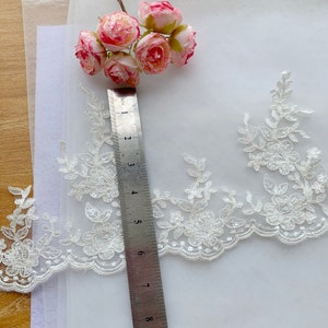 Heavy Beaded alencon lace trim, Ivory Wedding lace trim, Beaded Bridal Lace Trim, Veil Corded Lace Trim, Sell By Yard image 2