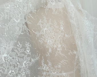 Sparkling Off White Little Sequins Thin Floral Lace Bridal Fabric, Wedding Dress Overlay Lining Lace Fabric , Sell by yard