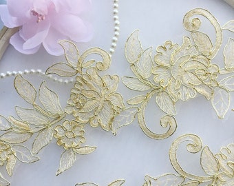 Mirror Pair Gold Alencon Appliques for Dance Costume