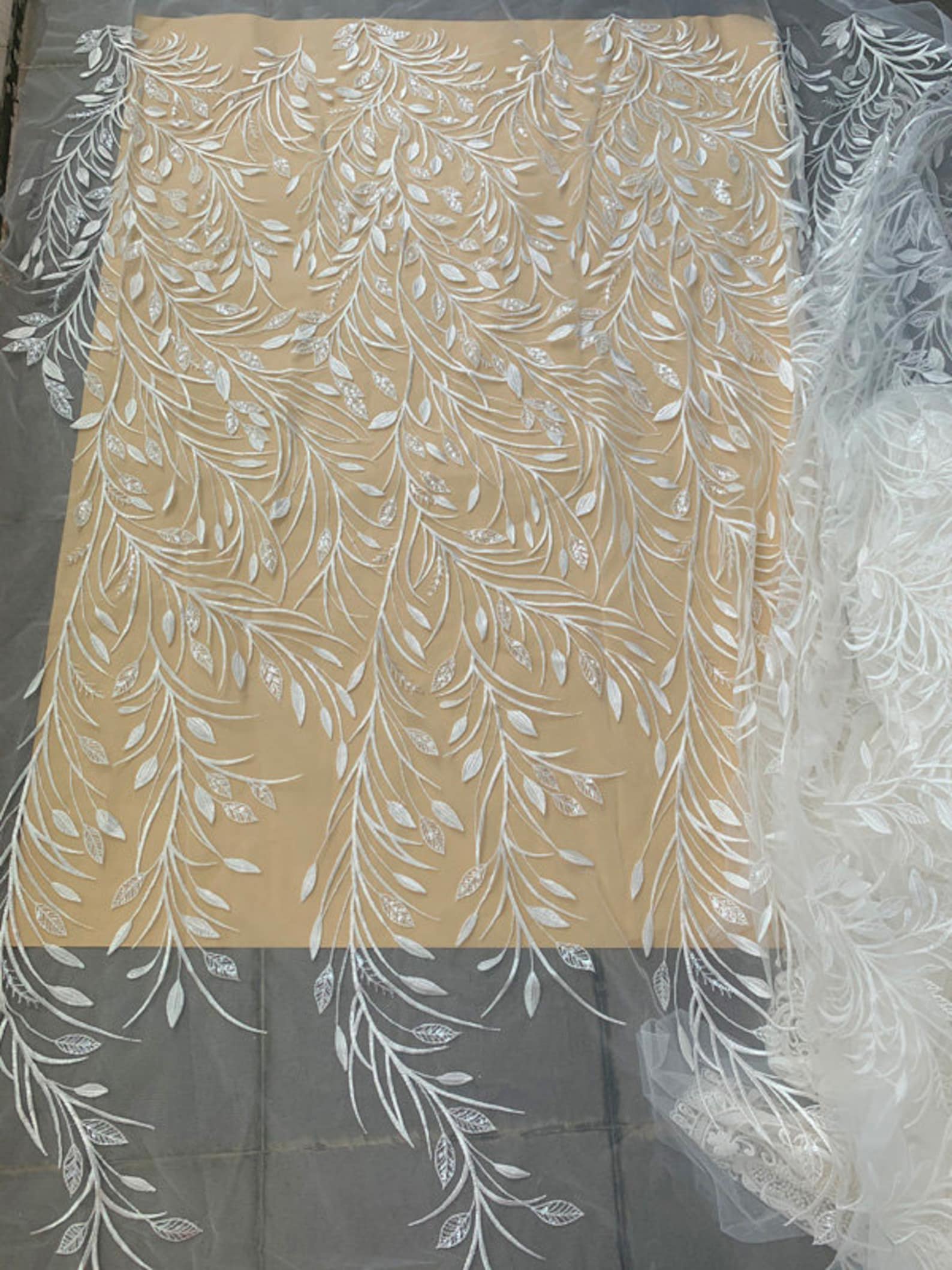 Bridal Lace Embroidery Leaves Design Lace Fabric Ivory Floral Etsy