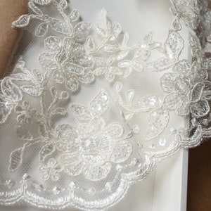 Heavy Beaded alencon lace trim, Ivory Wedding lace trim, Beaded Bridal Lace Trim, Veil Corded Lace Trim, Sell By Yard image 8