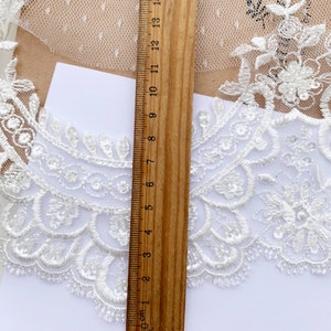 Waves Beaded Light Ivory Embroideried Bridal Lace Trim, Wedding Veil Lace Trims, Neckline lace trim, Sell by yard image 5