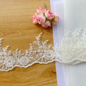 Sell By Yard alencon lace trim, Light Ivory bridal lace trim, Corded wedding veil lace trim, Gorgeous Design and Quality