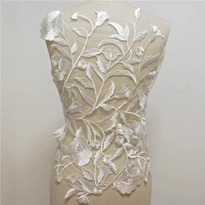 Oversize Light Ivory Thick Design Lace Placement Floral Embroidery Bridal Lace Motif Applqiue, Quality