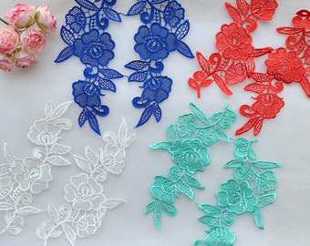 Sell by pair Royal Blue/Turquosise Green/Off White/Red Venise Lace Applique For Dance Costume