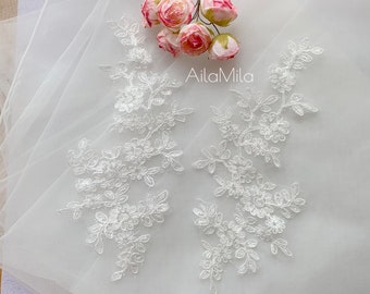 Off white Bridal Lace Applique Lace Motif Lace Placement in Mirror Pair