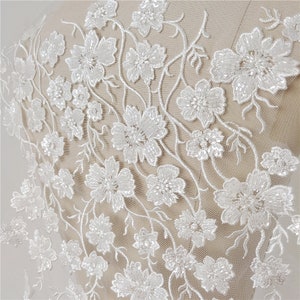 Oversize Luxury 3D Heavy Beaded Floral Lace Applique Motif for Wedding Gown, Bridal Lace Veil