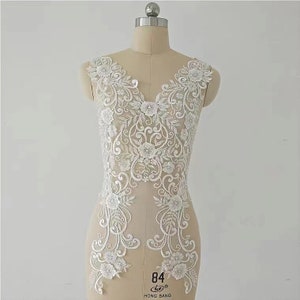 Oversize Gorgeous Light Ivory Beaded Lace Bodice Embroidery Bridal Lace Motif Applqiue, High Quality