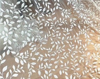 Sell by yard Gorgeous Leaves Embroidery Bridal Lace Fabric,  Ivory Wedding Lace, Wedding Dress Lace Fabric, Fabulous Design and Quality