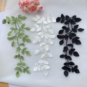 Mirror Pair Green Embroideried Leaves Appliques for Dance Costume/Prom Dress