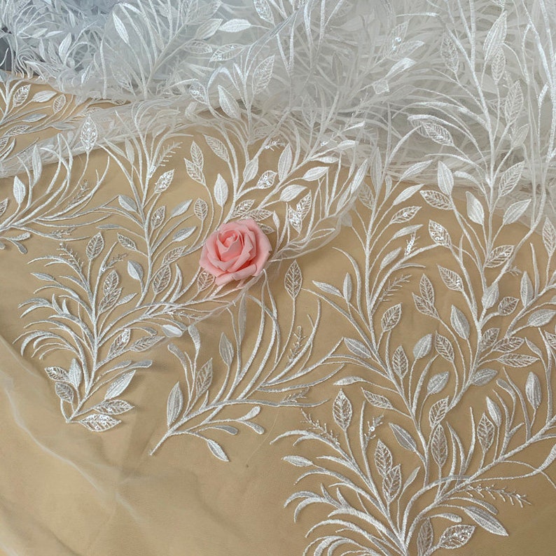 Bridal Lace Embroidery Leaves Design Lace Fabric Ivory Floral Etsy