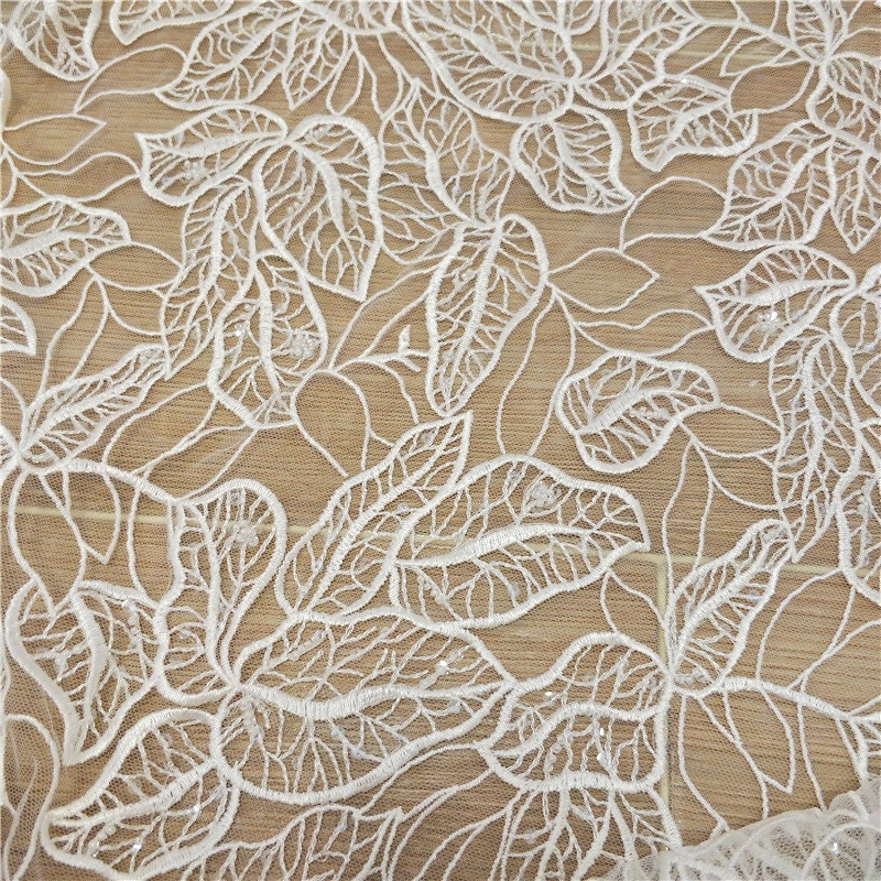 Bridal Lace Embroidery Leaves Design Lace Fabric Light Ivory Etsy