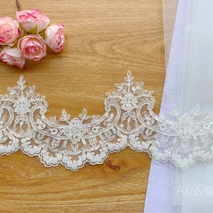 Verkauf lose Lager Licht Elfenbein Perlen Alencon Spitzenbesatz, Luxus Braut Spitzenbesatz, Hochzeit Schleier Spitzenbesatz, Rayon Material Spitzenbesatz