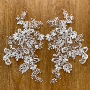 Light Ivory Paired Floral Bridal Lace Motif, Wedding Dress Applique, For Dance Costume, Bridal Dress Accessary