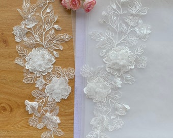 Hign End Quality Light Ivory 3d Bridal Lace Applique, Wedding Lace Motif, Sell by pair