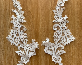 Baumwolle Nicht Glänzend Hell Ivory Paar Florale Spitze Motiv, Brautkleid Applikation