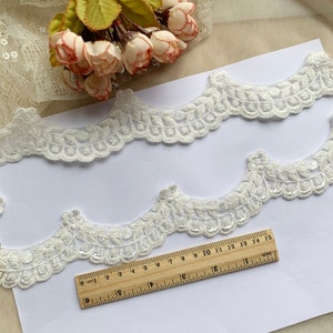 Sell By Yard 2'' Ivory Beaded alencon lace trim, Luxury bridal lace trim, Waves wedding veil lace trim, Rayon Material Lace Trim