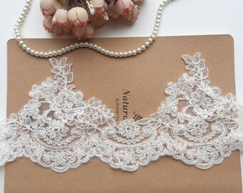 Sell By Yard alencon lace trim, ivory bridal lace trim, wedding veil lace trim, Rayon Material Lace Trim, white is out of stock
