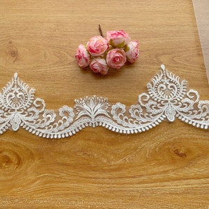 High End Luxury Beaded Bridal Lace Trim, Light Ivory Lace Trim sell by yard