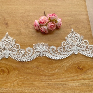 High End Luxury Beaded Bridal Lace Trim, Light Ivory Lace Trim sell by yard