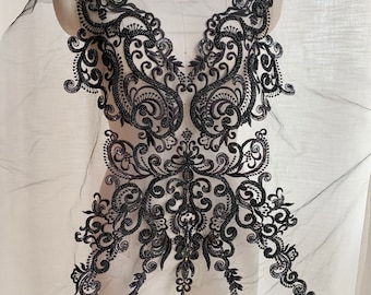 Oversize Luxury Quality Black Bodice Lace Applique, Wine Red Beaded Lace Motif, Light Ivory Bridal Lace Piece