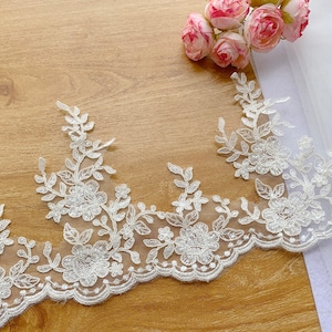 Heavy Beaded alencon lace trim, Ivory Wedding lace trim, Beaded Bridal Lace Trim, Veil Corded Lace Trim, Sell By Yard image 10