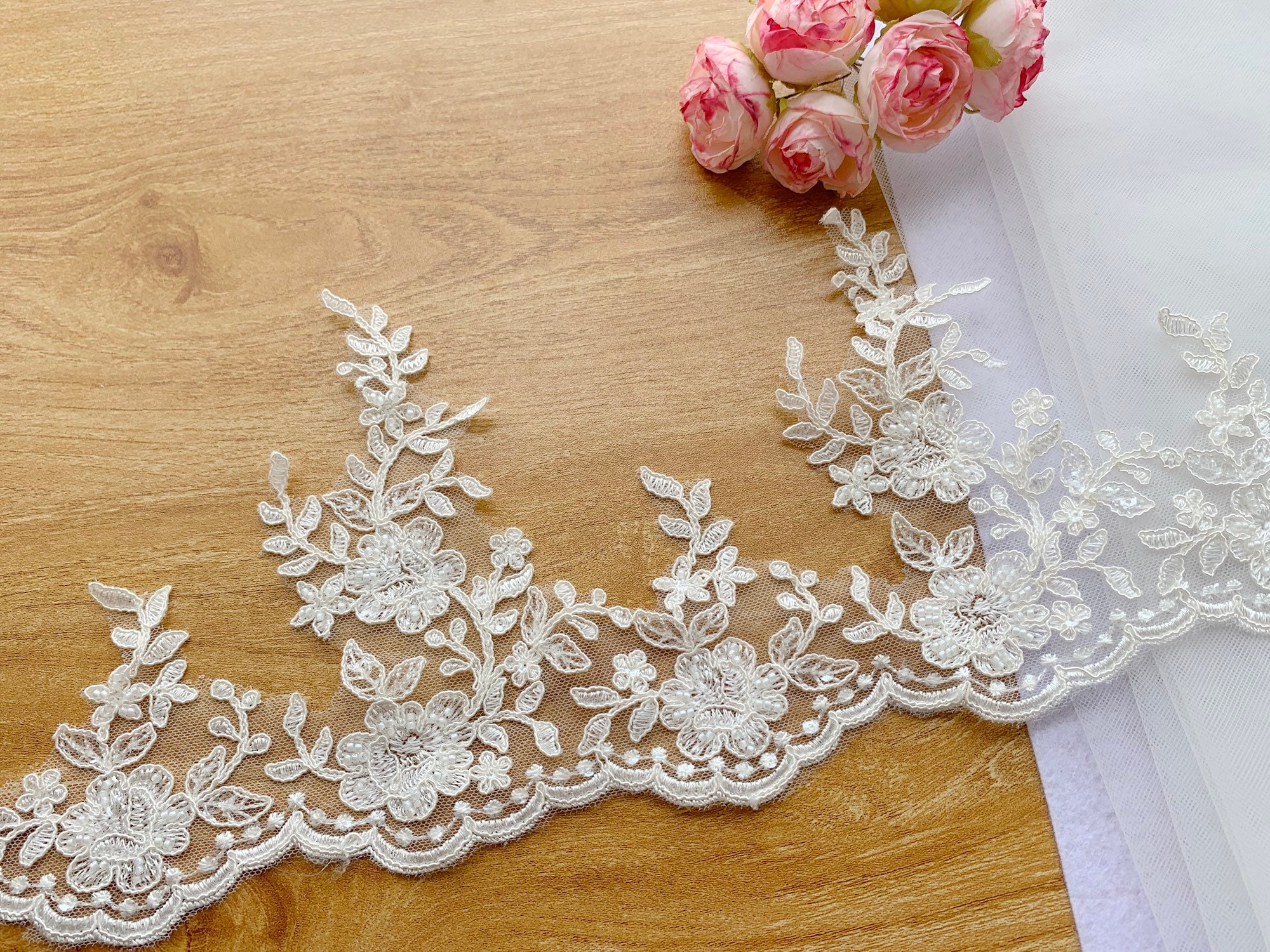 Bilateral Light Ivory Wedding Lace Trim, Alencon Bridal Lace Trim