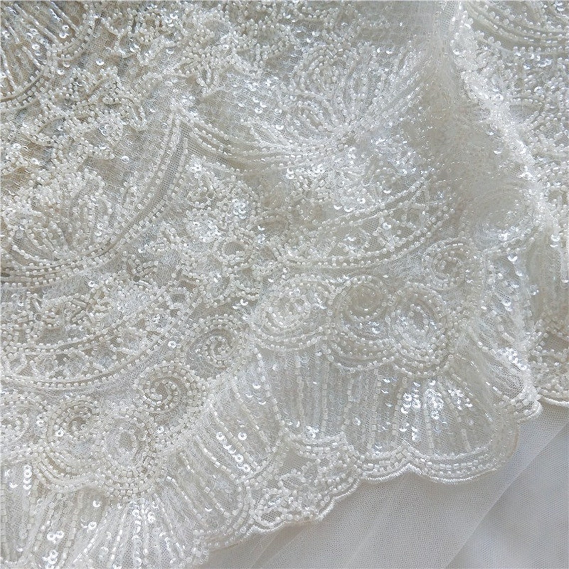 Luxury Heavy Beaded Bridal Lace Fabric Full Beaded Wedding Etsy