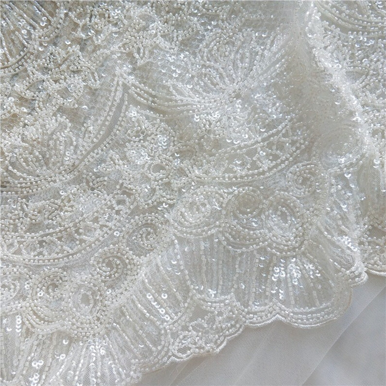 Luxury Heavy Beaded Bridal Lace Fabric Full Beaded Wedding | Etsy