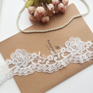 Sell By Yard Embroidered Rose alencon lace trim, ivory bridal lace trim, wedding veil lace trimming, Gorgeous Design and Quality