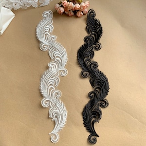 Quality Black Lace Applique in Mirror Pairs, Light Ivory Bridal Lace Motifs, Dance Costume Lace