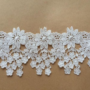 Venise Lace Trim, Off white lace Trim, Floral Embroidery Lace Trim, Bridal Wedding Lace Trim, Lace Trim For Veil, Sell By Yard