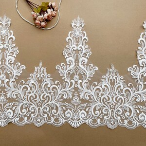 IVORY Super gute Qualität verkaufen Bulk Stock 19'' breite Hochzeit Kleid Saum Spitze Trim, Braut Spitze Trim, Kathedrale Stickerei Schleier Spitze Trimmen