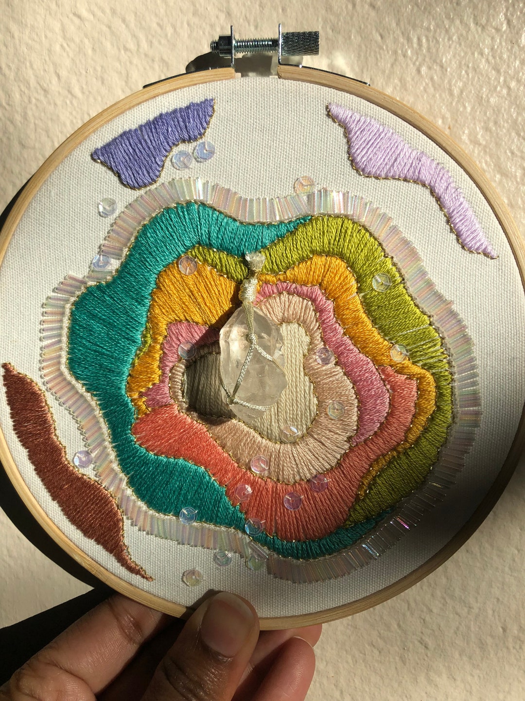 VIBRATION Embroidery Hoop Art Hand Embroidered Art Crystal Art Abstract