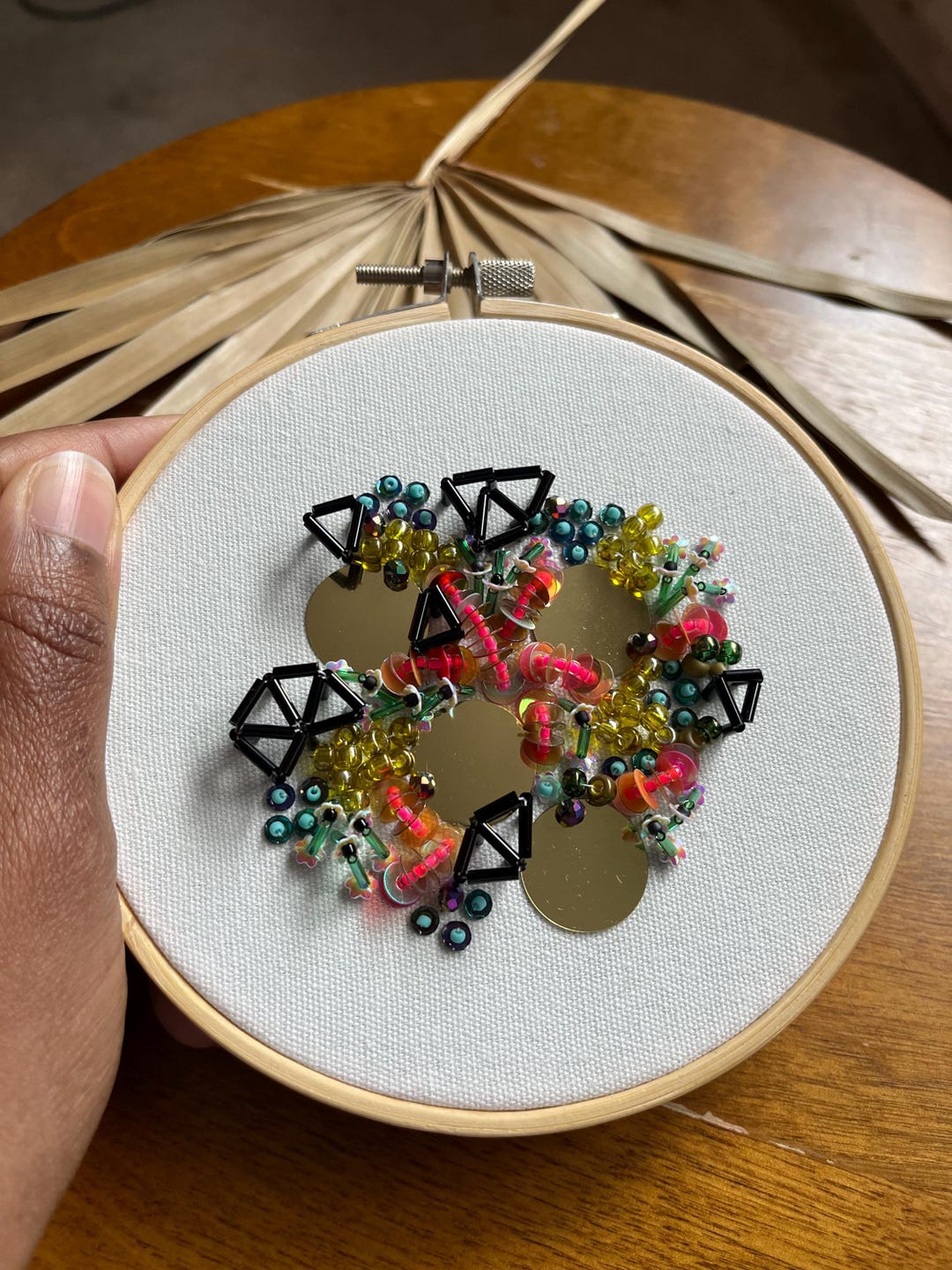 Hand Beaded Abstract Embroidery Hoop | Fiber Art - Etsy
