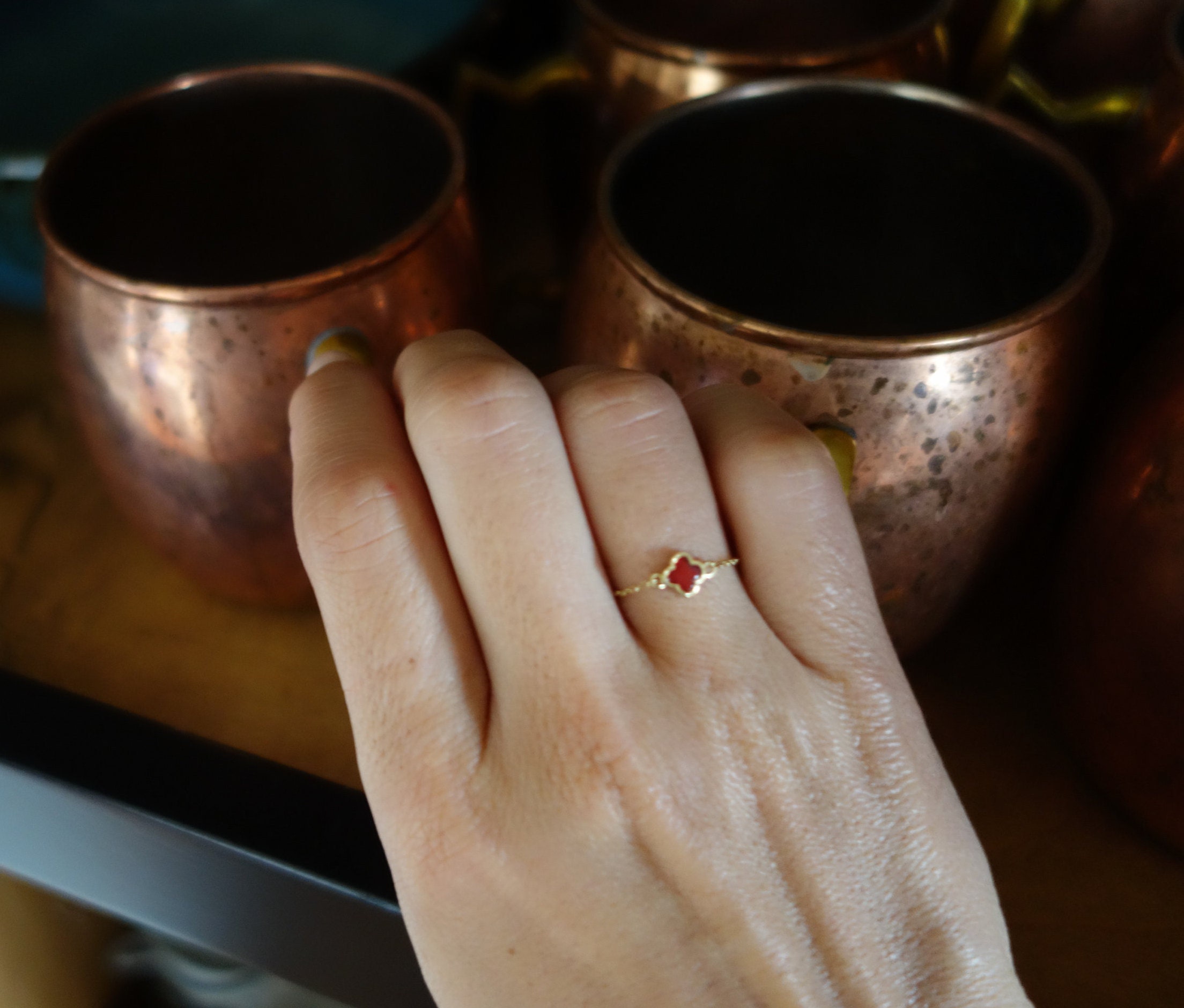 Red Chain Ring 18k Gold - Gift Friend Mom Woman Sister - Etsy UK