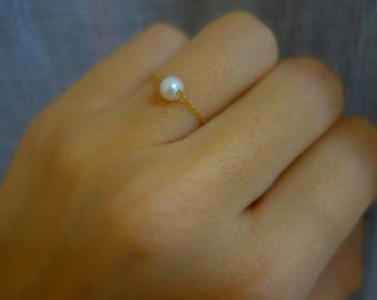 Pearl  ring 18k gold  - white pearl ring gift friend mom woman sister