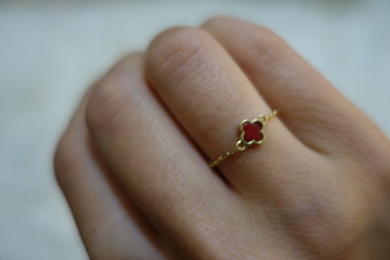 Red Chain ring 18k gold gift friend mom woman sister | Etsy