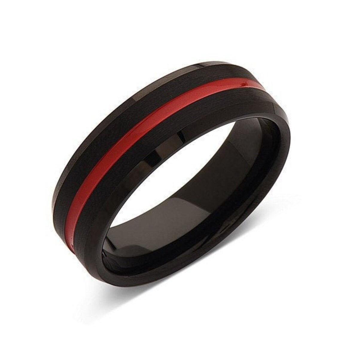 Red Tungsten Ring Black Brushed Wedding Band Unique Etsy