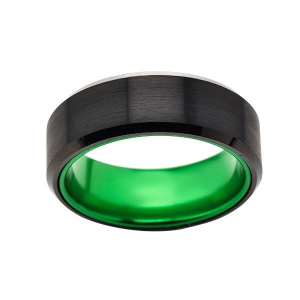 Green Mens Rings Black Gunmetal Brushed Ring Mens Wedding | Etsy