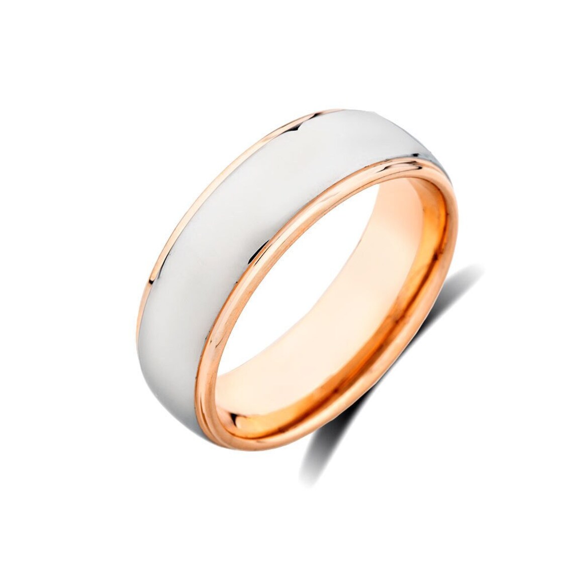 Rose Gold Tungsten Ring High Polish Silver Mens Wedding image 1