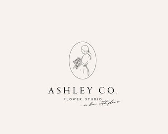 Florist logo Female floral logo design Floral company logo Flower farm logo Girl flowers logo Branding logo Hand-drawn logo Minimalist logo