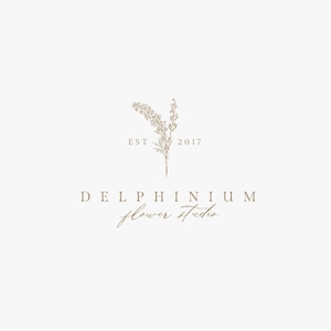 Florist logo Premade flower logo Delphinium logo Larkspur logo design Flower logo Feminine logo Hand Drawn Logo Floral logo design