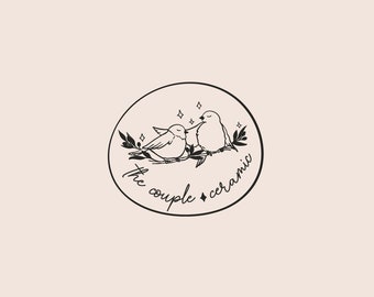 Bird logo Premade logo design bird Holistic logo Photography logo Floral logo Hand drawn Birds on the branch logo - Premade OOAK logo design