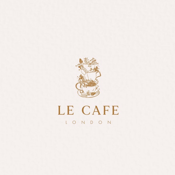 Cups logo design Cafe logo Tea logo Bookstore logo Exclusive logo design Cozy logo Hand drawn logo design Floral logo OOAK logo design