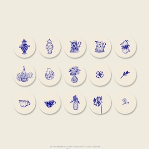 15 couvertures d’icônes de surbrillance d’histoire Instagram, icônes de fleurs, icônes de dessin en céramique, icônes de surbrillance dessinées à la main, icône de médias sociaux, Instagram