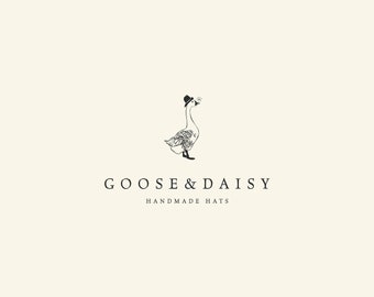 Goose logo, Premade Farm logo, Farmhouse logo, Animal logo, Cottage logo, Duck logo, Hand drawn premade logo, Bird logo design