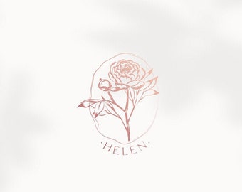 Peony logo design Flower Monogram logo H letter logo Natural logo Organic logo Hand drawn Florist logo - One of a kind logo