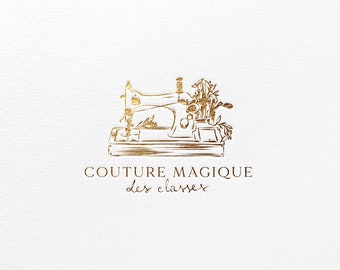 Sewing machine logo design Tailor logo Atelier logo Couture logo design Premade one of a kind logo - unique hand drawn logo design