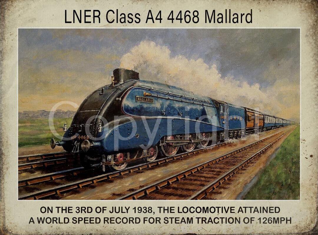 Mallard LNER Class A4 4468 Locomotive Speed Record 1938 Metal Wall
